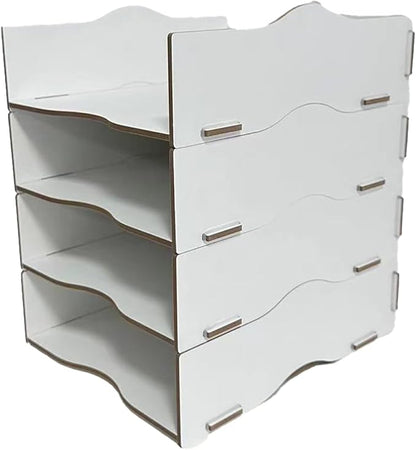Desk Storage Compartments Stackable Letter Tray Wood for Storage Desk/Document/Paper, File Tray, A4 (White)