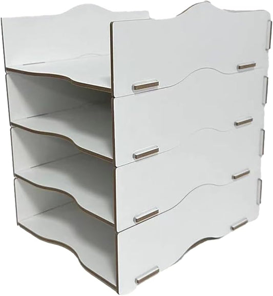 Desk Storage Compartments Stackable Letter Tray Wood for Storage Desk/Document/Paper, File Tray, A4 (White)