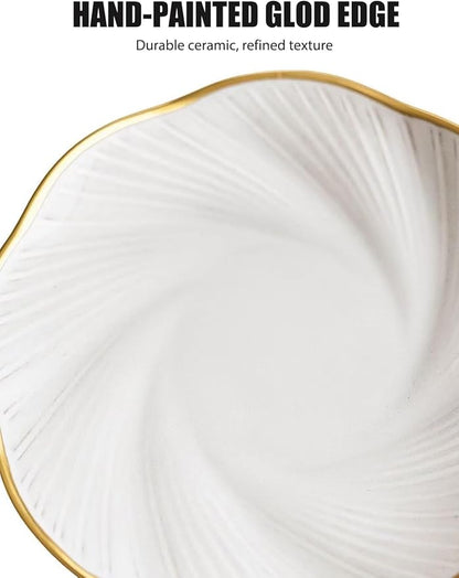 Ceramic Jewelry Tray with Gold Edge, 5 Inch Modern Trinket Dish for Rings, Bracelets & Earrings, Elegant Dresser Organizer (White)