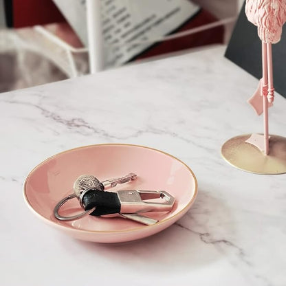 HANKOR 4.75" Ceramic Jewelry Tray, Small Ring Dish Holder Trinket Tray, Catch All Trays for Ring Earring Necklace Key, Christmas Gifts for Women Girls, Pink