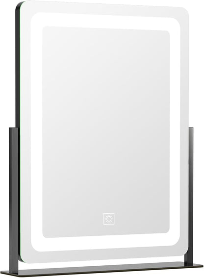 PRIMETEK Vanity Mirror with Lights, 19"x22" Large Makeup Mirror with Lights, LED Lighted Makeup Mirror, Touch Screen with 3-Color Lighting, Dimmable for Vanity Desk Tabletop, Bedroom, Black