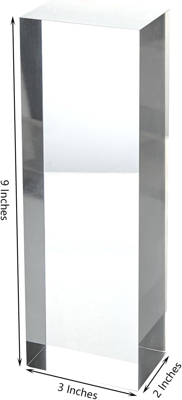 CiaoHER 2in Thickness Solid Acrylic Cube Display Block Clear Polished Pedestal Stand Riser Solid Base 2" x 3" x 9", 1 Pack