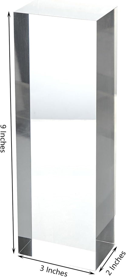CiaoHER 2in Thickness Solid Acrylic Cube Display Block Clear Polished Pedestal Stand Riser Solid Base 2" x 3" x 9", 1 Pack