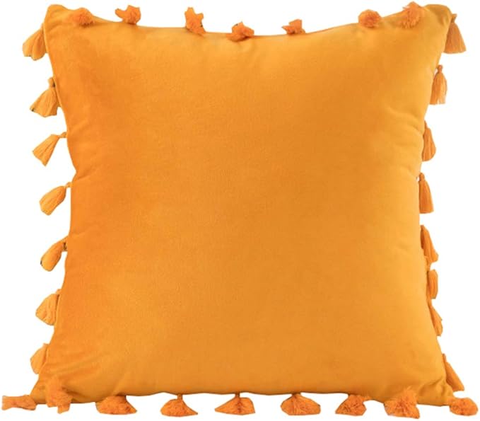 vctops Velvet Soft Solid Decorative Throw Pillow Cover with Tassels Boho Accent Cushion Case for Couch Bedroom Car Gold 18''x18''