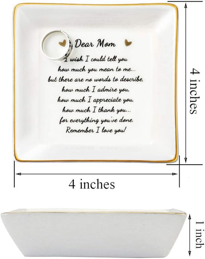 JoycuFF Gifts for Mom from Daughter Son Ceramic Ring Trinket Tray Mother's Day Birthday Gifts for Women Jewelry Ring Dish