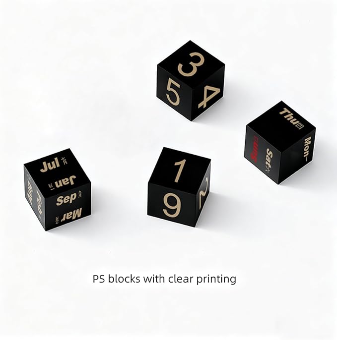 Block Calendar for Desk, Daily Desktop Perpetual Desk Calendar, Cute Date Display Blocks Desk Accessory for Home Office Decor, Teacher, Classroom, Reusable Yearly (Black, No phone holder)