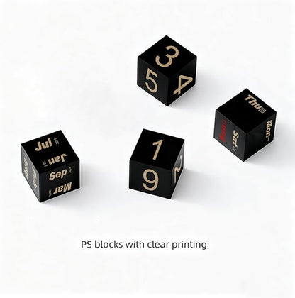 Block Calendar for Desk, Daily Desktop Perpetual Desk Calendar, Cute Date Display Blocks Desk Accessory for Home Office Decor, Teacher, Classroom, Reusable Yearly (Black, No phone holder)
