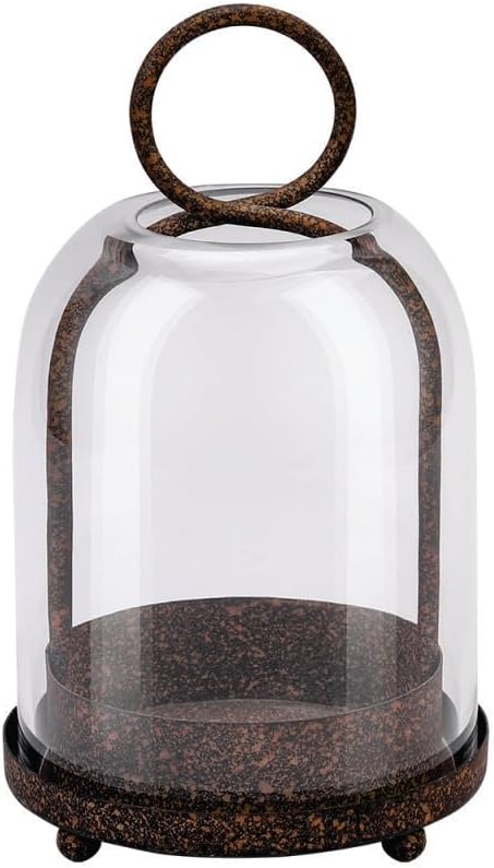 7.5" High Versatile Modern Metal Hurricane Lantern with Handmade Sturdy Glass Dome in Rustic Brown for 2" Pillar Candle & Plants, Industrial, Farmhouse, Shabby Chic (Brown, 4" x7.5 for 2" Pillar)