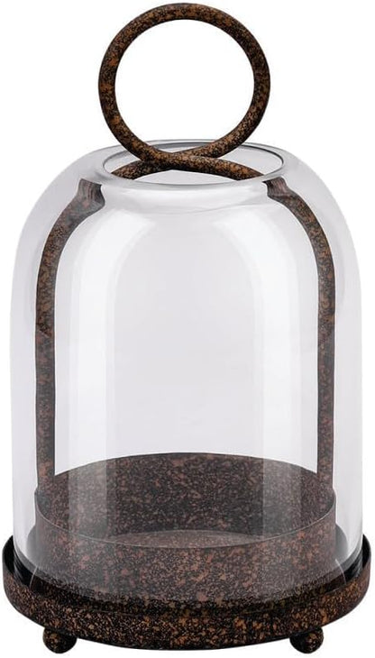 7.5" High Versatile Modern Metal Hurricane Lantern with Handmade Sturdy Glass Dome in Rustic Brown for 2" Pillar Candle & Plants, Industrial, Farmhouse, Shabby Chic (Brown, 4" x7.5 for 2" Pillar)