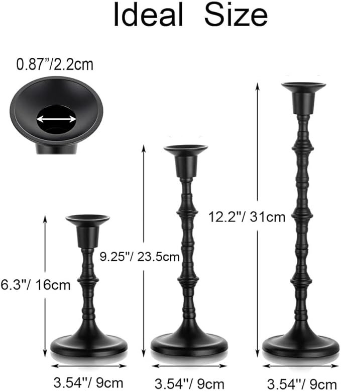Black Taper Candle Holders: Tall Candlestick Holders Decorative Candle Stick Holder for Halloween Christmas Thanksgiving Kwanzaa Shabbat Table Living Room Mantle Decor Set of 6