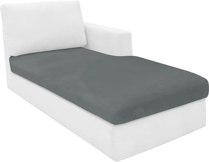 MAXIJIN 1 Piece Velvet Chaise Cover Stretch Sectional Couch Covers for L Shaped Sofa Fitted Soft Chaise Lounge Cushion Cover Sofa Slipcover with Elastic Bottom (Chaise Cover, Light Grey)