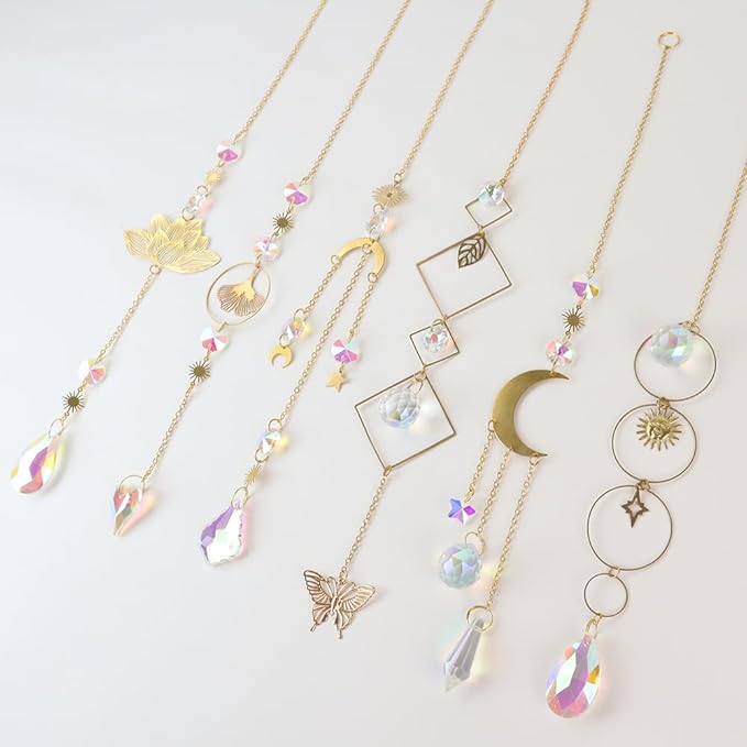 6pcs Crystal Suncatcher, Sun Catcher Hanging for Windows, Spiritual, Rainbow Maker, Crystal Indoor Garden Home Decor,Gemstone Prism（Set 1）