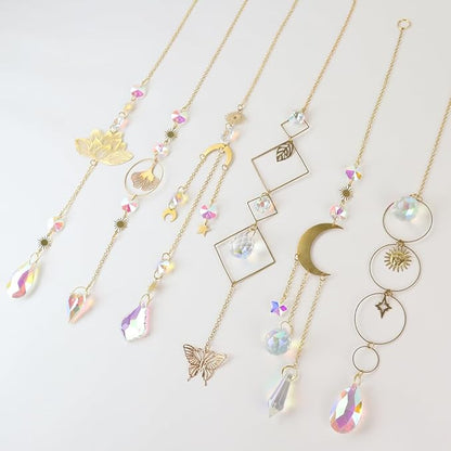 6pcs Crystal Suncatcher, Sun Catcher Hanging for Windows, Spiritual, Rainbow Maker, Crystal Indoor Garden Home Decor,Gemstone Prism（Set 1）