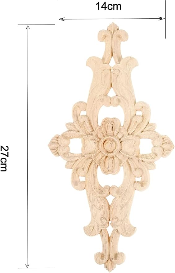 MUXSAM Wood Carved Appliques Furniture Decorative Onlays, 4Pcs Unpainted DIY Center Carving Decal for Door Wall Ceiling Cabinet Dresser Mirror Bed Mantel Bench Decoration, 27x14cm/10.63"x5.51"