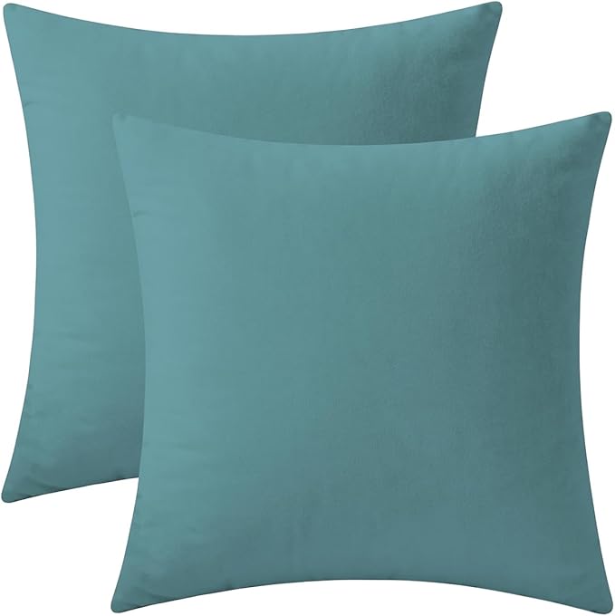 Set of 2 Velvet Throw Pillow Covers for Couch and Bed - 20"x20", Aqua