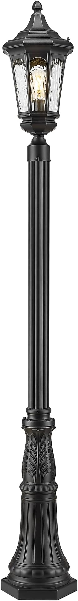Emliviar 82 Inch Outdoor Post Light Hard Wired, Exterior Water Ripple Glass Street Light Fixture for Garden in Black Finish, E26 Base 100W Max, XE304PL BK-SW