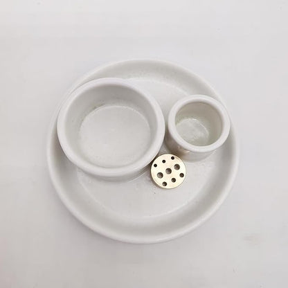 4 in 1 Incense Holder, Ceramic Incense Stick and Palo Santo Holder,Sage Holder for Burning- 4.25" Ceramic Ash Catcher Tray for Meditation and Yoga Room (White)