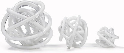 Luxury Lane Hand Blown Infinity Knot Sommerso Decorative Glass Ball for Bowls Home Decor 8 inch Tall Orbit Centerpiece Table Decoration Sculpture White
