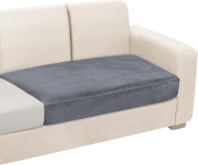 NAISI Couch Cushion Covers 1 Piece Velvet Stretch Loveseat Cover or 2 Seat Sofa Cover Soft Individual Couch Covers for Sectional Sofa(1 PC for 2-Seat Cushion or Loveseat,Dark Grey)