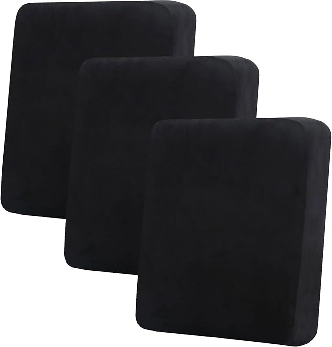 hyha Velvet Couch Cushion Covers, Soft Sofa Seat Covers for sectional 3 Cushion Couch Washable, Magic Sofa Slipcover with Elastic Bottom, Non-Slip Furniture Protector for Pets, Kid(3PC, Black)