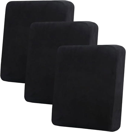 hyha Velvet Couch Cushion Covers, Soft Sofa Seat Covers for sectional 3 Cushion Couch Washable, Magic Sofa Slipcover with Elastic Bottom, Non-Slip Furniture Protector for Pets, Kid(3PC, Black)