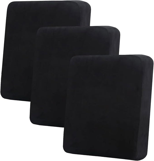 hyha Velvet Couch Cushion Covers, Soft Sofa Seat Covers for sectional 3 Cushion Couch Washable, Magic Sofa Slipcover with Elastic Bottom, Non-Slip Furniture Protector for Pets, Kid(3PC, Black)
