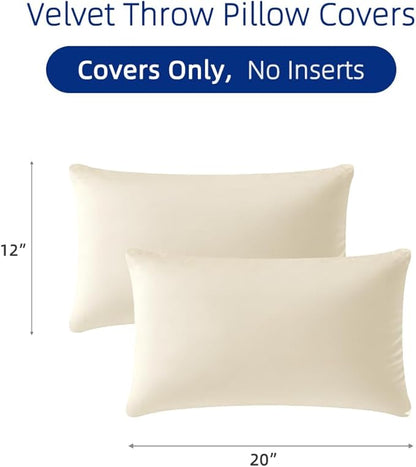 QUORGVES Cream Velvet Pillow Covers 12x20 Inch Set of 2, Soft Solid Decorative Lumbar Throw Pillow Covers, Decor Cushion Covers for Bed Sofa Couch Bedroom Living Room - Off White/Ivory