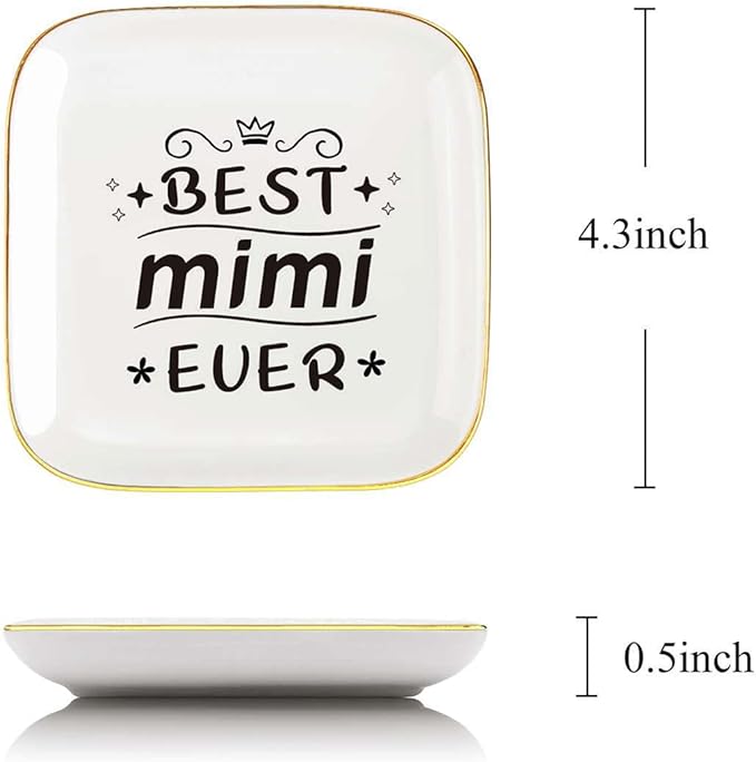 Littlefa To My MIMI Saying Ceramic Ring Dish Decorative Jewelry Tray for Grandma, Unique Grandma Birthday Christmas Meaningful Gifts for Grandma from Grandchild - Best MIMI Ever