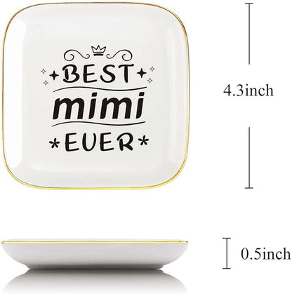 Littlefa To My MIMI Saying Ceramic Ring Dish Decorative Jewelry Tray for Grandma, Unique Grandma Birthday Christmas Meaningful Gifts for Grandma from Grandchild - Best MIMI Ever