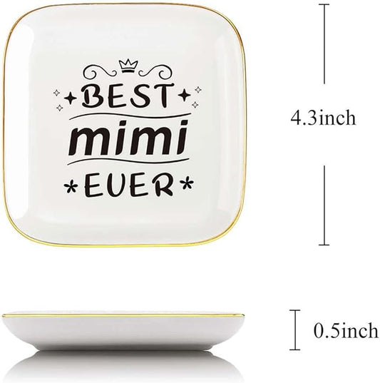 Littlefa To My MIMI Saying Ceramic Ring Dish Decorative Jewelry Tray for Grandma, Unique Grandma Birthday Christmas Meaningful Gifts for Grandma from Grandchild - Best MIMI Ever