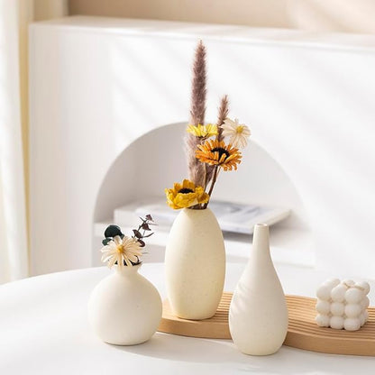 Ceramic Vase Set of 3, Rustic Farmhouse Flower Vase, Modern Farmhouse for Home Decor, Table, Living Room Decoration, Shelf Decor, Mantel