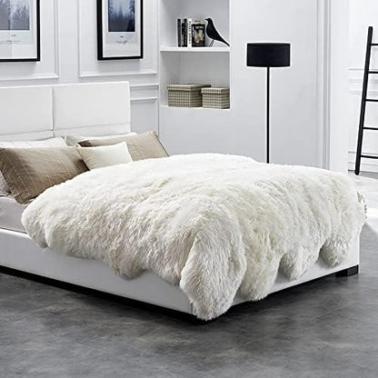 HUAHOO Premium Genuine Sheepskin Rug Real Australia Sheepskin Natural Luxury Fluffy Lambskin Fur Area Rug Seat Covers for Kids Bedroom Sofa Chair Cover Pets Dogs Mat Eight Pelt /6.2' x 7' White/Ivory