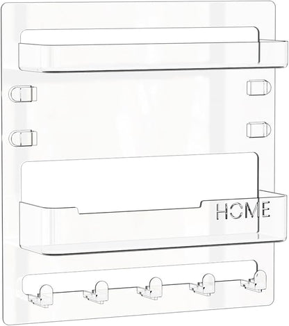 Yieach Bedside Shelf for Dorm Bed,Rv,Small Room and Nightstand,Wall Mounted Floating Shelves and Bedside Wall Organizer for Remote,Phone Holder,Charging Shelf,Cute Bedroom Decor for College Girl,Clear