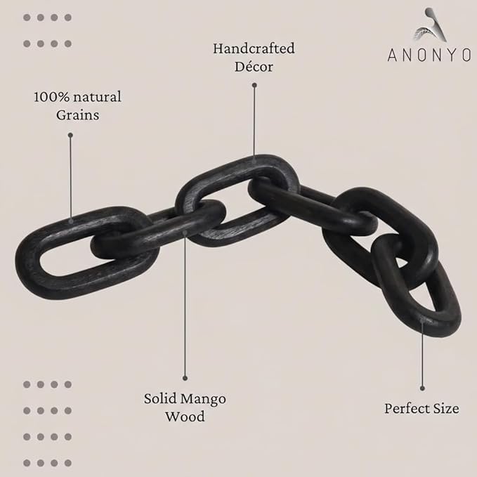 Boho Wooden Link Decor for Coffee Object for Coffee Table & Shelf Knot Sculpture, Farmhouse Rustic Shelf Natural Wood Chain Links for Living Room, Entryway, Console,Office Home Accent (Black Stain)