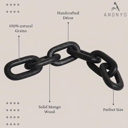 Boho Wooden Link Decor for Coffee Object for Coffee Table & Shelf Knot Sculpture, Farmhouse Rustic Shelf Natural Wood Chain Links for Living Room, Entryway, Console,Office Home Accent (Black Stain)