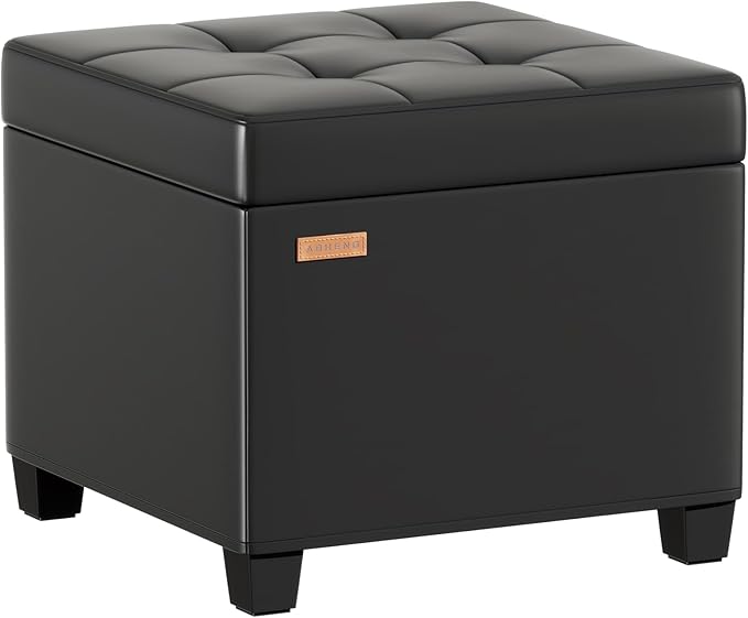 17.7 inches Synthetic Leather turfed Ottomans Cube with Storage, Metal-Framed Square Storage Ottoman Foot Rest Stool Holds 770 LB for Dorm Living Room Bedroom Black UASND63B