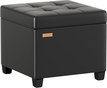 17.7 inches Synthetic Leather turfed Ottomans Cube with Storage, Metal-Framed Square Storage Ottoman Foot Rest Stool Holds 770 LB for Dorm Living Room Bedroom Black UASND63B