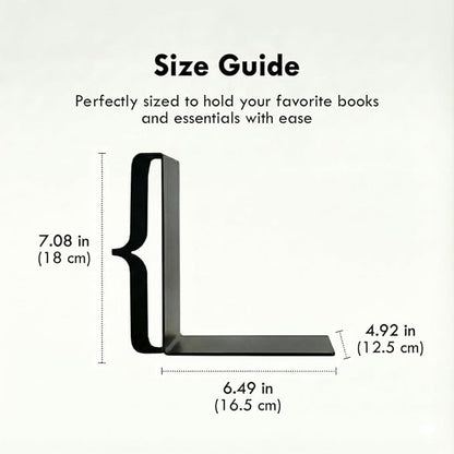 Decorative Bookends for Shelves - Modern Bracket Shaped Metal Book Ends for Home Office Decor, Unique Minimalist Desk Accessories & Gift (White)