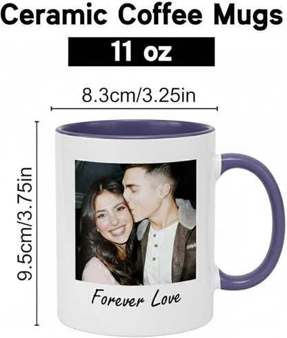Custom Photo Coffee Mug, Personalized Forever Love Design Ceramic Cup for Anniversary Boyfriend Girlfriend Dishwasher Safe, 11oz (Purple)