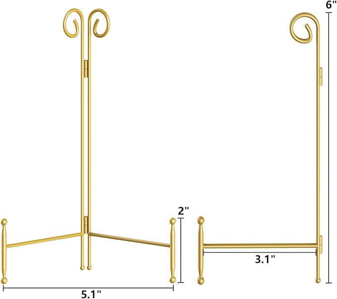 SVENJBB Plate Holder Display Stand, 6 Inch Decorative Plate Stands for Display, Gold Iron Easel Display Stand for Picture, Book, Photo Frame and Decorative Plates (1 Pack)