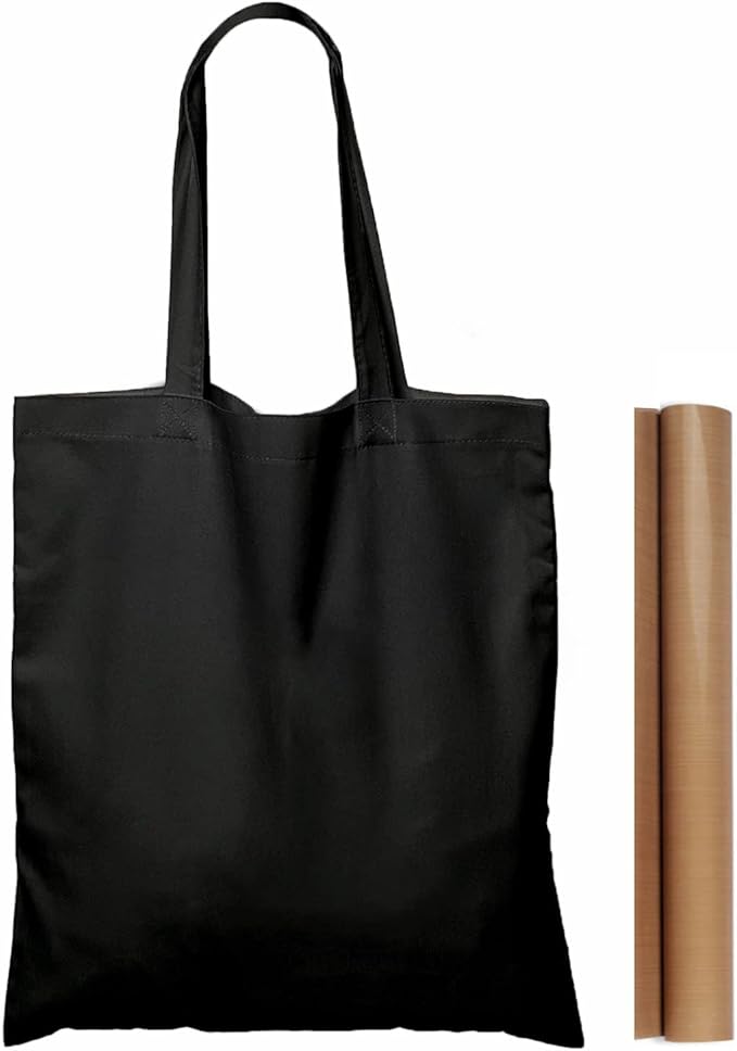 NPBAG 25 Pack 15'' X 16'' Black Cotton Tote Bags, Lightweight Blank Bulk Cloth bags with 1pc of PTFE Teflon Sheet (M)