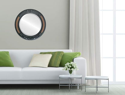 OVALCREST Round Beveled Wall Mirror for Home Decor - Florence Style - Walnut - 28x28 Outside Dimensions