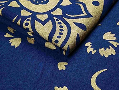 Rajsee Blue Gold Mandala Tapestry - Bedroom Aesthetic - Indie Boho Trippy Large Wall Hanging - 82x92 Inches
