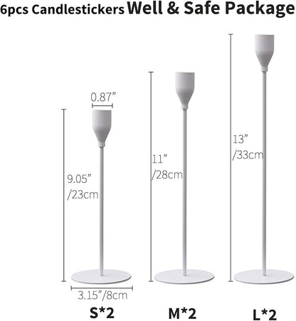 Candlestick Holders Set of 6 Taper Candle Stick Holders, Mantel White Candlestick Holders for 3/4" Taper&Led Candle, Elegant Candle Holder Centerpiece for Wedding/Party/Dinning/Anniversary