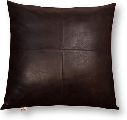 Lambskin Leather Pillow Cover - Sofa Cushion Case - Decorative Throw Covers for Living Room & Bedroom, 16x16 Inches - Dark Brown Crunch Plain Pack of 2