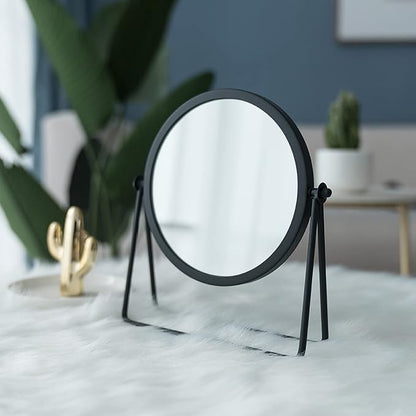 LONGSHENG - SINCE 2001 - Vintage Metal Cosmetic Mirror - Round Beauty Mirror - 6.49 inch for Dresser Vanity Table Desk - Black