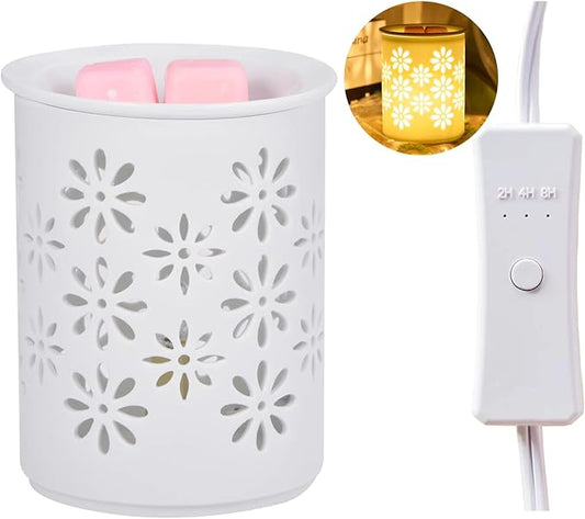 Dicimi Ceramic Electric Wax Melt Warmer with Timer for Home Office Bedroom Living Room Gifts & Decor (Petal)