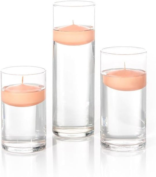 yummi Set of 18 Floating Candles and Cylinder Vases - Peach
