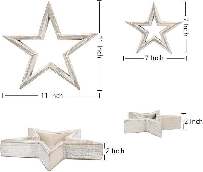 LOSOUR Set of 2 Decorative Objects Stars-Tiered Tray Decor, Coffee Table Decor, Shelf Decor Accents, Bookshelf Decor, Entry Table Decor, Desk Decor for Modern Farmhouse Decor (Washed White)