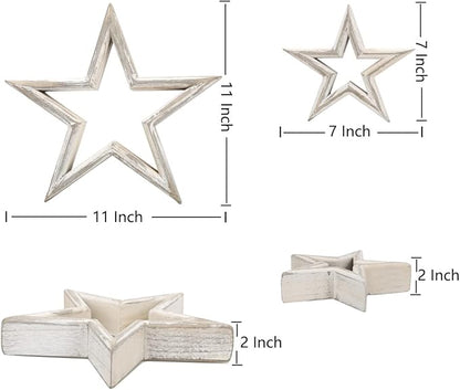 LOSOUR Set of 2 Decorative Objects Stars-Tiered Tray Decor, Coffee Table Decor, Shelf Decor Accents, Bookshelf Decor, Entry Table Decor, Desk Decor for Modern Farmhouse Decor (Washed White)